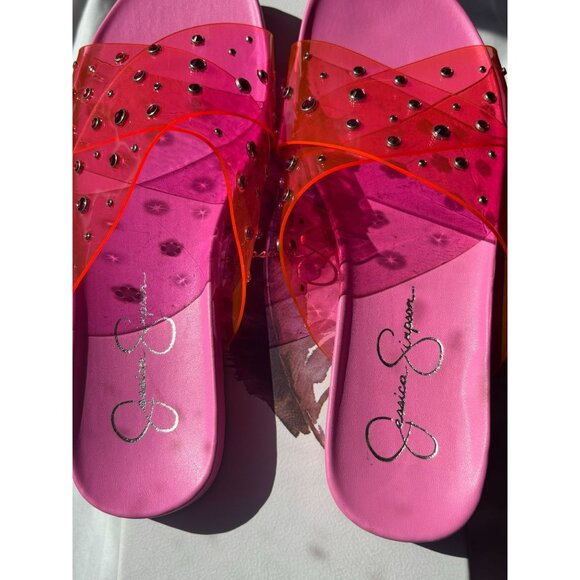 Jessica Simpson Womens Pink Slide Sandals Rhinestone Studded - Picture 2 of 4